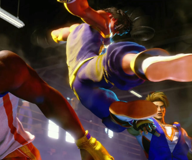 Bosch kicks between the Avatar and Luke in Street Fighter 6's World Tour