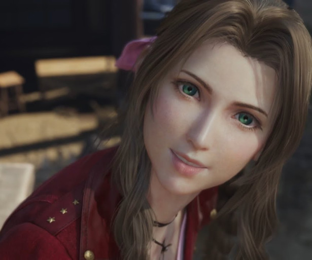 Aerith with her cutesy smile.