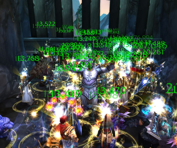 Image of a single Priest healing a large number of allied players